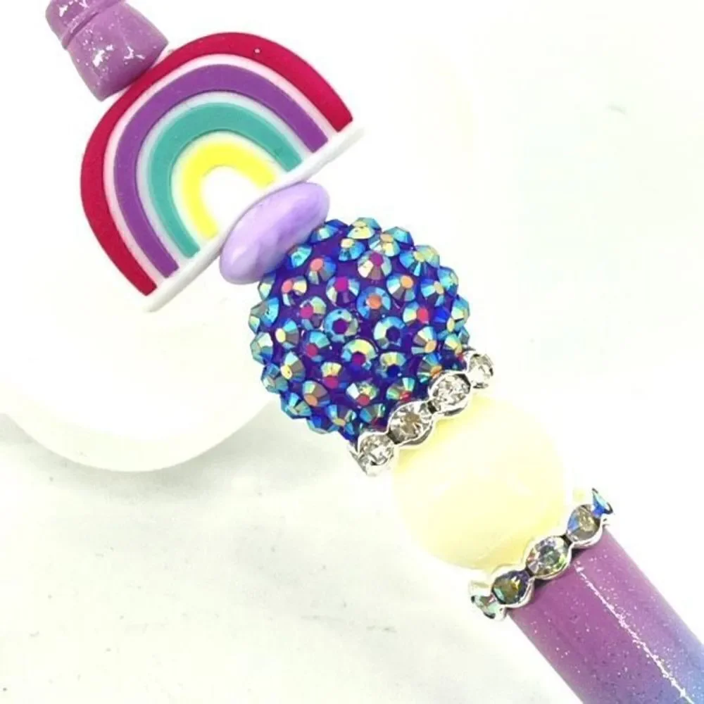 Rainbow pen handmade NEW bling rhinestone silver lavender blue green yellow
